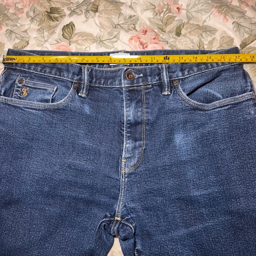 Todd Snyder Slim Fit Jeans Mens 36x32 Dark Wash Indigo Blue Button Fly Denim - Picture 8 of 10
